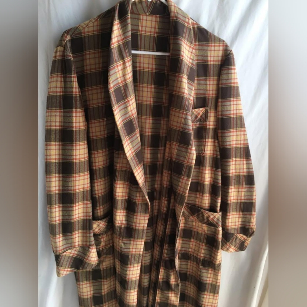 Vintage 70's Madofa Barcelona mAde in Spain aristo-flannel brown Cozy plaid robe